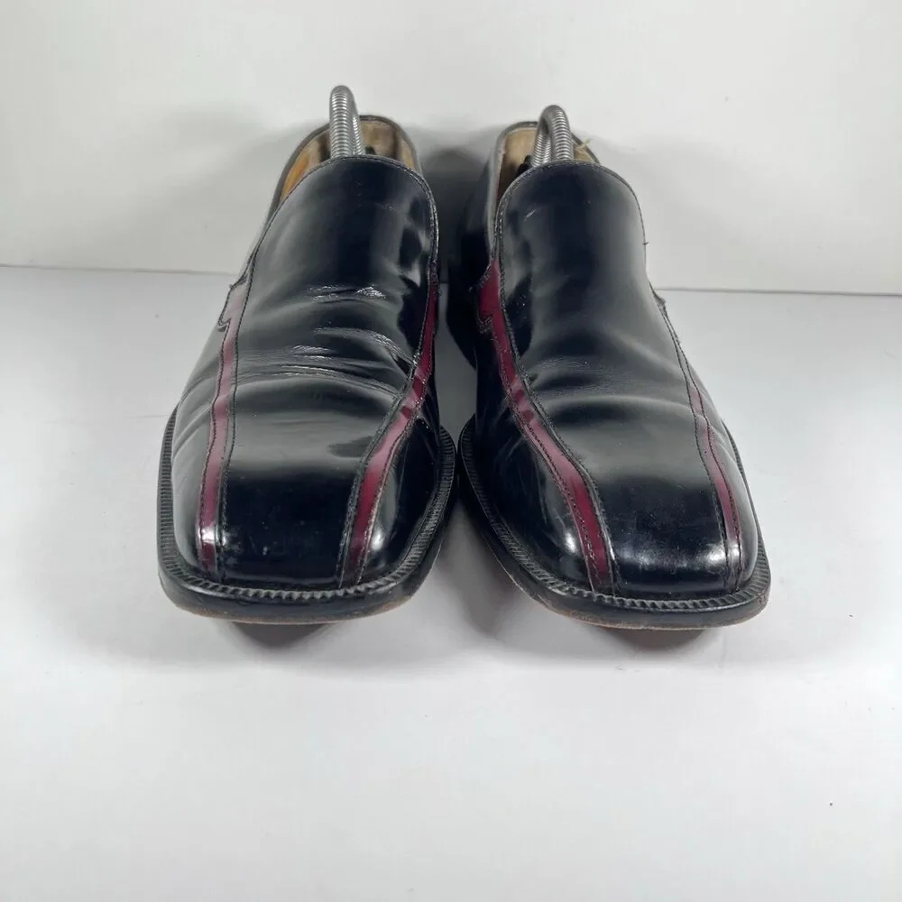 San Remo Platinum Leather Penny Loafers Dress Shoes Black/Burgundy Men's 10.5